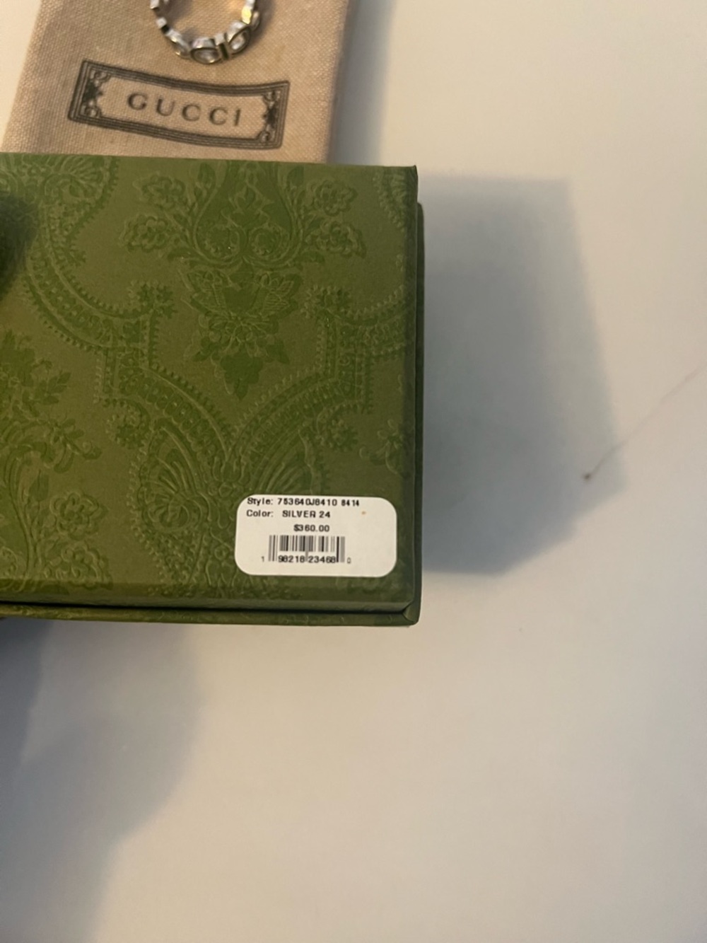 Gucci Sterling Silver Interlocked G Green Enamel Logo Ring - Picture 8 of 8